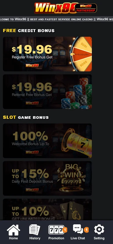 Winx96 Casino promotions on mobile